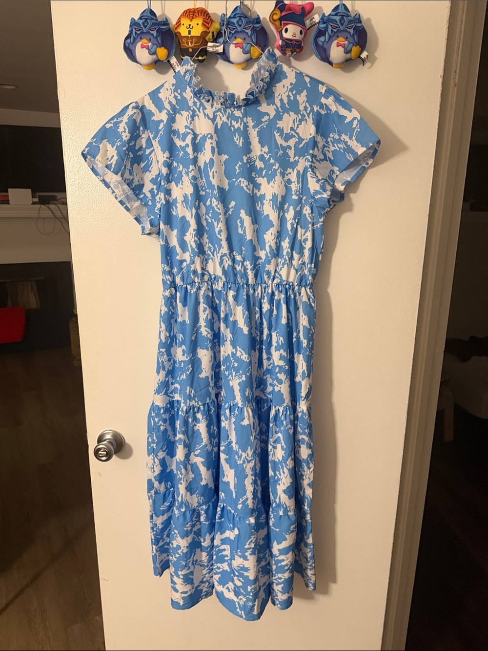 Blue and White Printed Tiered Girls' Casual Dress